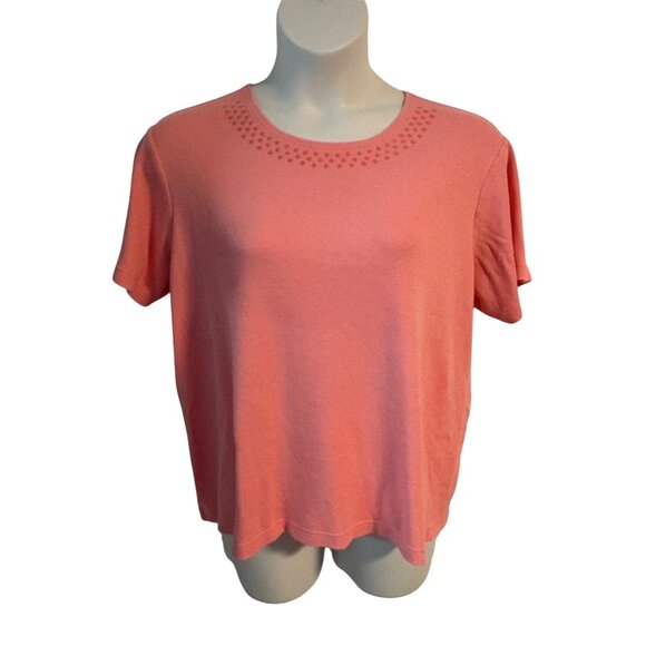 Quacker Factory Tops - Quacker Factory Coral Sequin Embellished Short Sleeve Cotton T Shirt Size 1X
